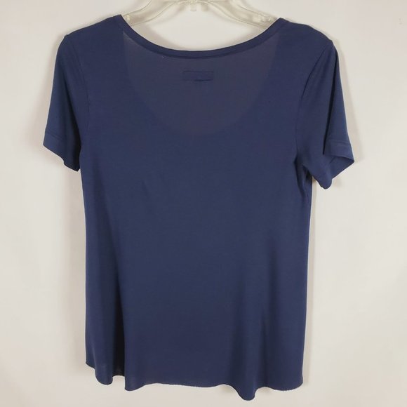 Rag & Bone Navy Blue Crew Neck Pocket Tee With A High Low Raw Hem - Sz XS - Picture 2 of 7